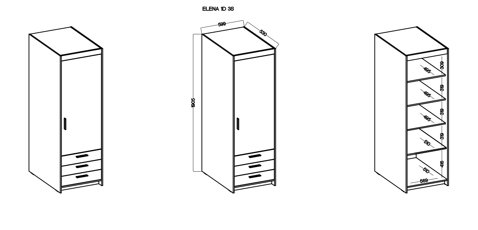 WARDROBE SELENA 1D 3S 60CM