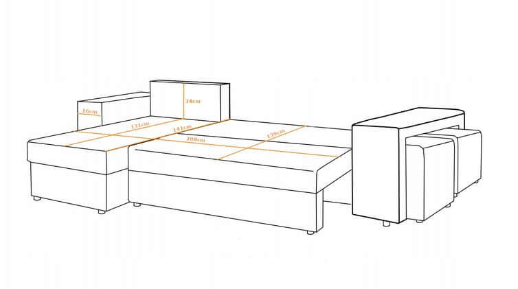 CORNER SOFA BED ARRO 255CM 2X STORAGE SPACE UNIVERSAL CORNER RIGHT/LEFT CORNER / BONELL SPRINGS + FOAM
