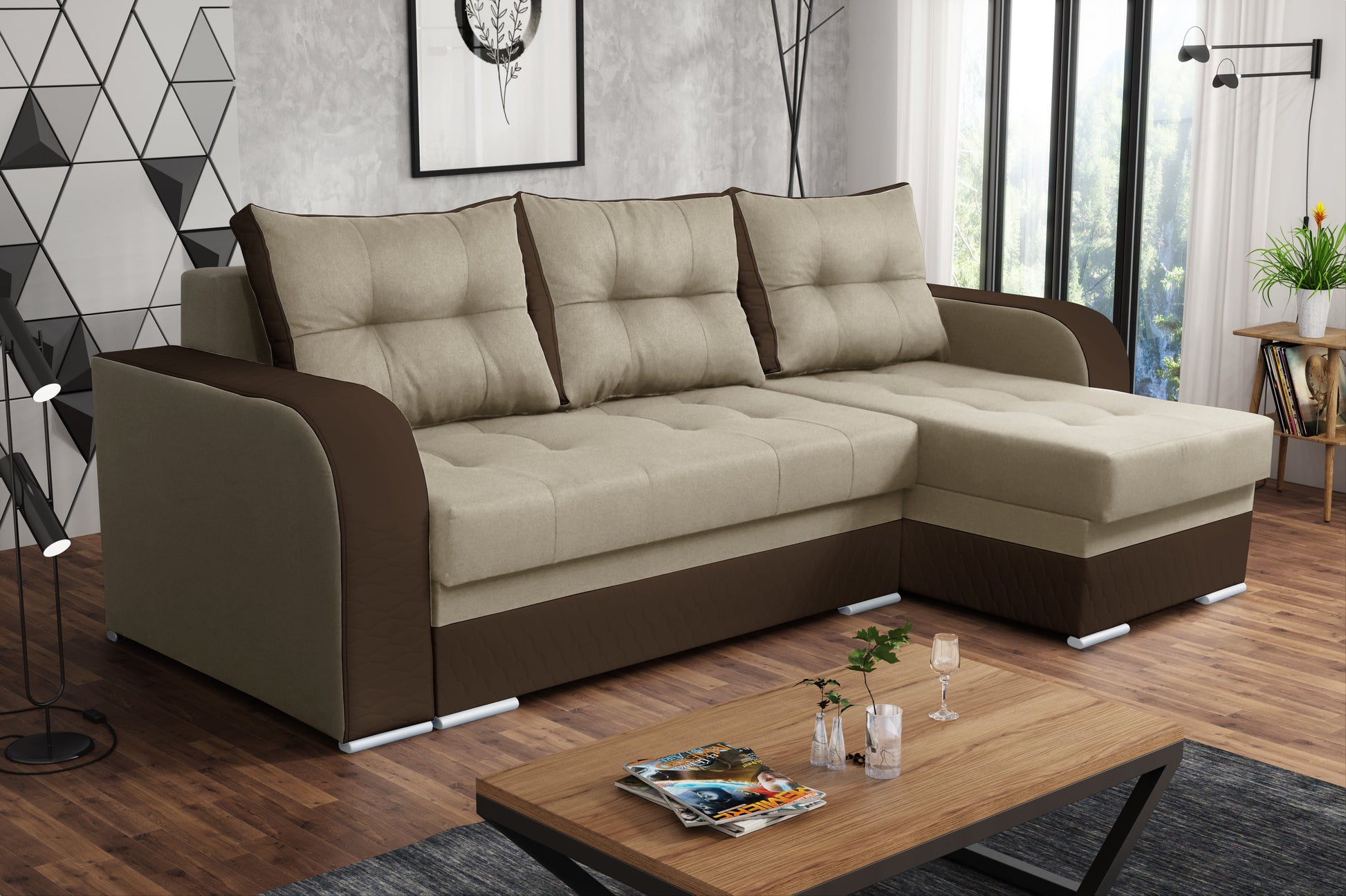 CORNER SOFA BED SAM TWIST 2 / 1116 BROWN 236CM 2X STORAGE SPACE universal RIGHT/LEFT CORNER / BONELL SPRINGS + FOAM