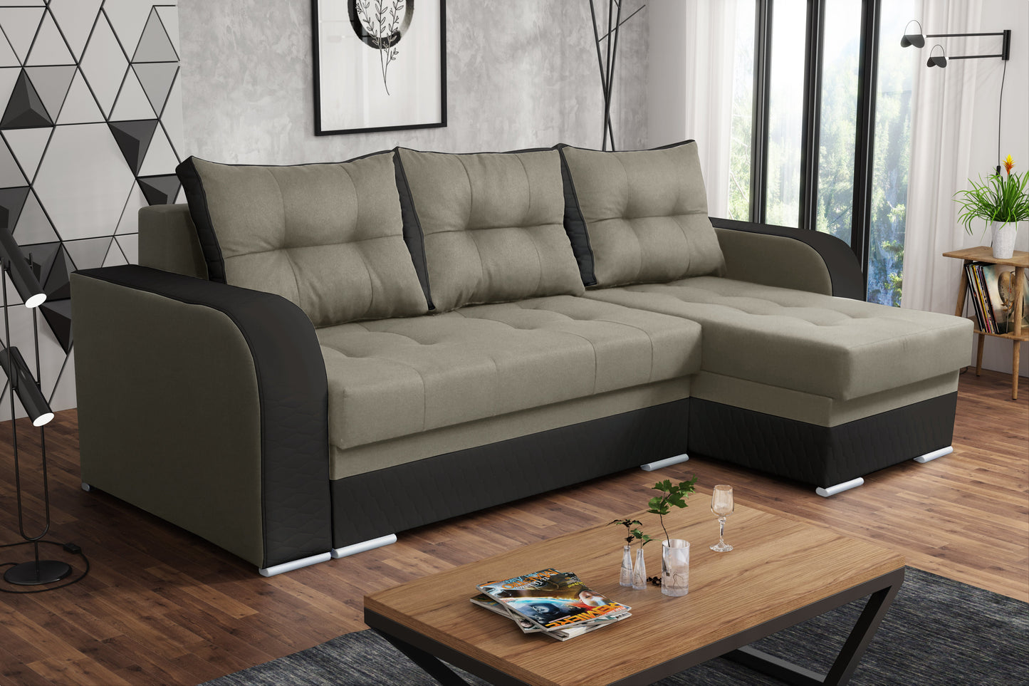 CORNER SOFA BED SAM TWIST 3 / BROWN 236CM 2X STORAGE SPACE universal RIGHT/LEFT CORNER / BONELL SPRINGS + FOAM