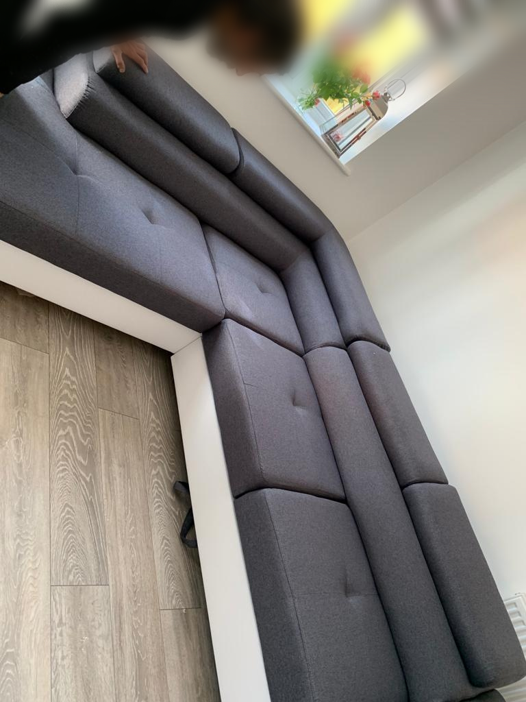 CORNER SOFA BED ASH 273CM GREY/WHITE / SPRINGS + FOAM