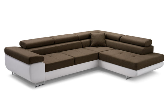 CORNER SOFA BED ASH 273CM BROWN/WHITE FAUX LEATHER / SPRINGS + FOAM