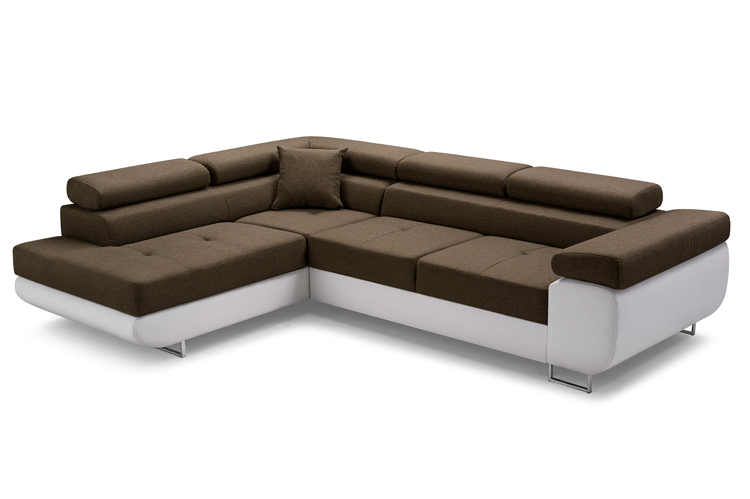 CORNER SOFA BED ASH 273CM BROWN/WHITE FAUX LEATHER / SPRINGS + FOAM