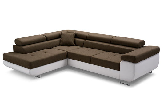 CORNER SOFA BED ASH 273CM BROWN/WHITE FAUX LEATHER / SPRINGS + FOAM