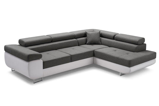CORNER SOFA BED ASH 273CM GREY/WHITE / SPRINGS + FOAM