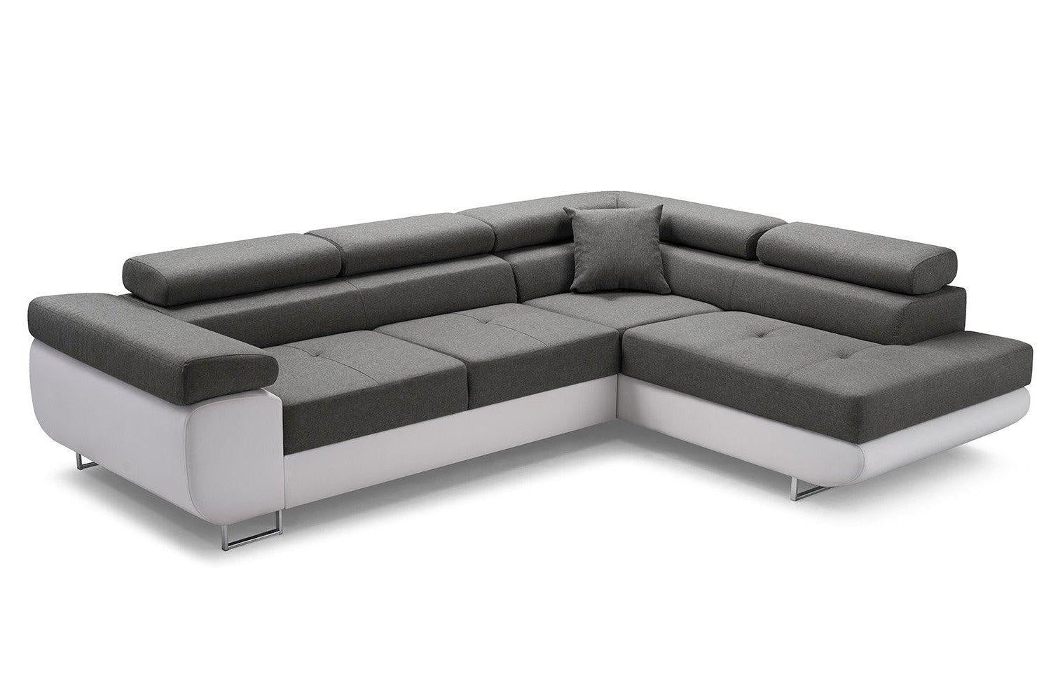 CORNER SOFA BED ASH 273CM GREY/WHITE / SPRINGS + FOAM