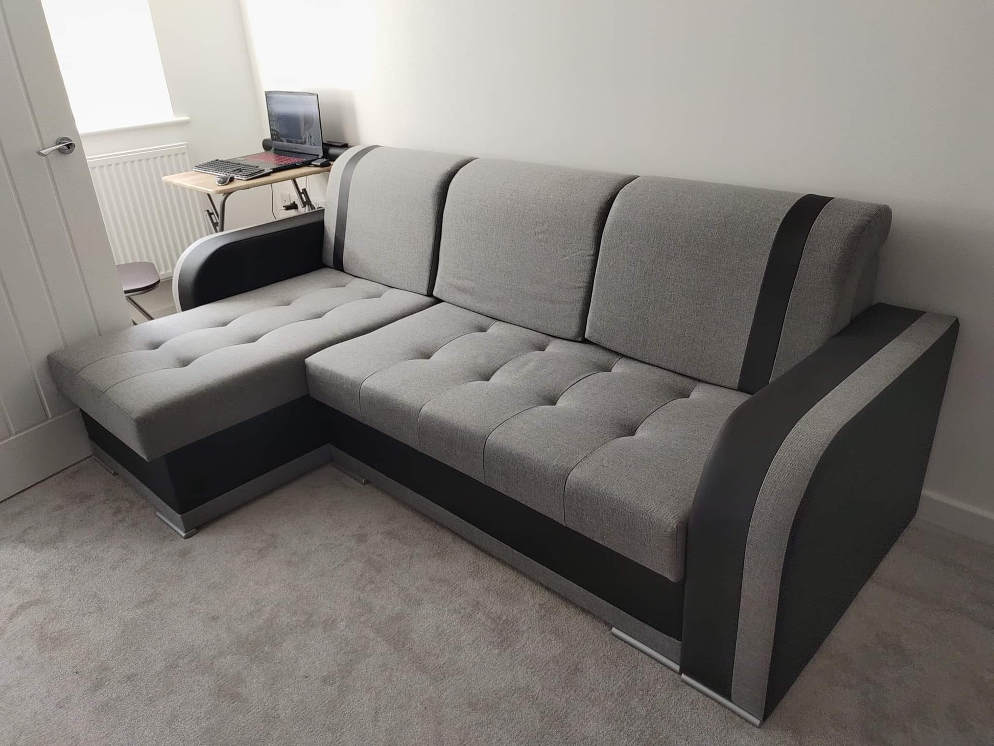 CORNER SOFA BED DINA 236CM 2X STORAGE SPACE GREY/BLACK INARI 91/1114 UNIVERSAL CORNER RIGHT/LEFT CORNER / BONELL SPRINGS + FOAM