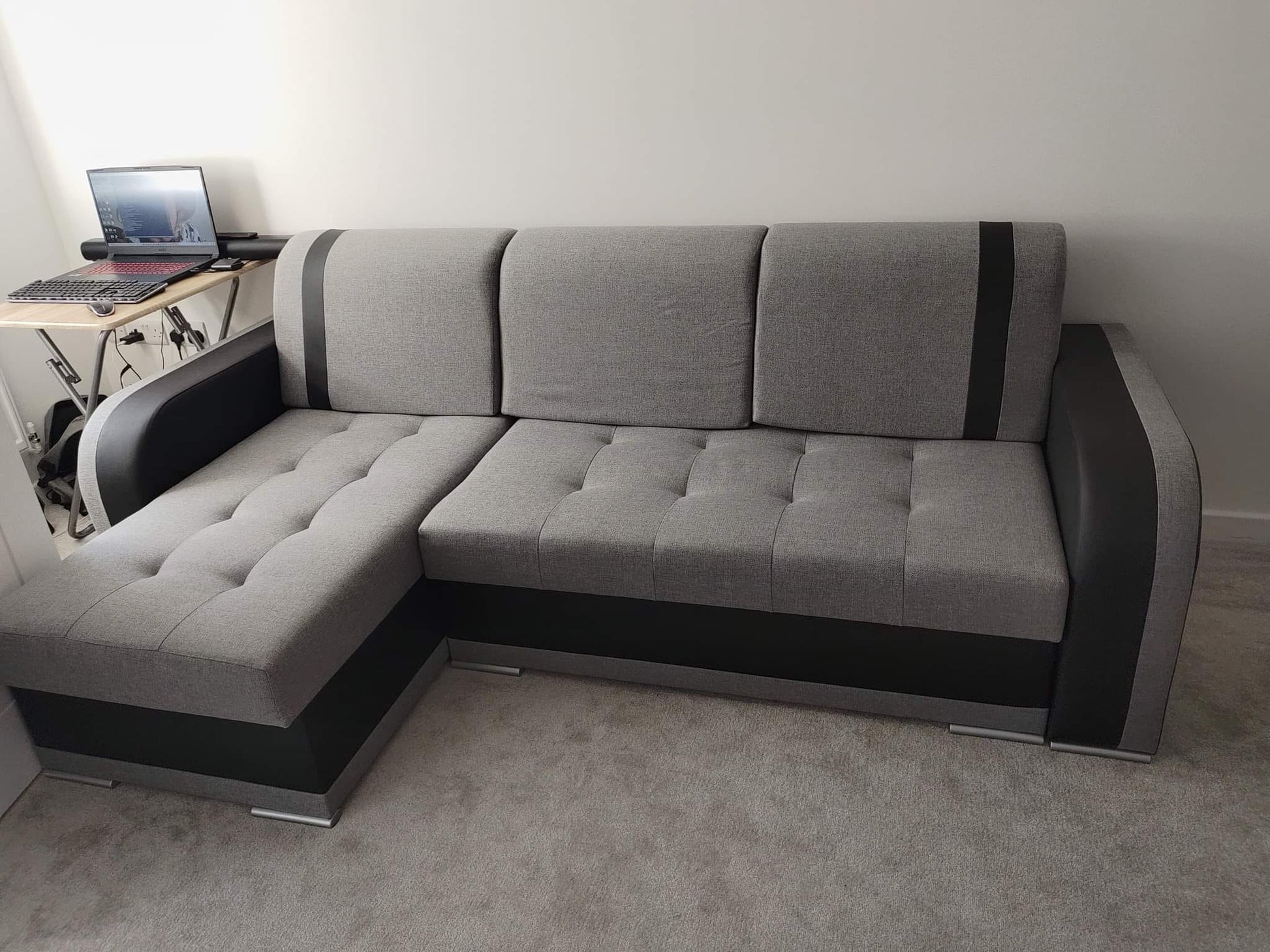 CORNER SOFA BED DINA 236CM 2X STORAGE SPACE GREY/BLACK INARI 91/1114 UNIVERSAL CORNER RIGHT/LEFT CORNER / BONELL SPRINGS + FOAM