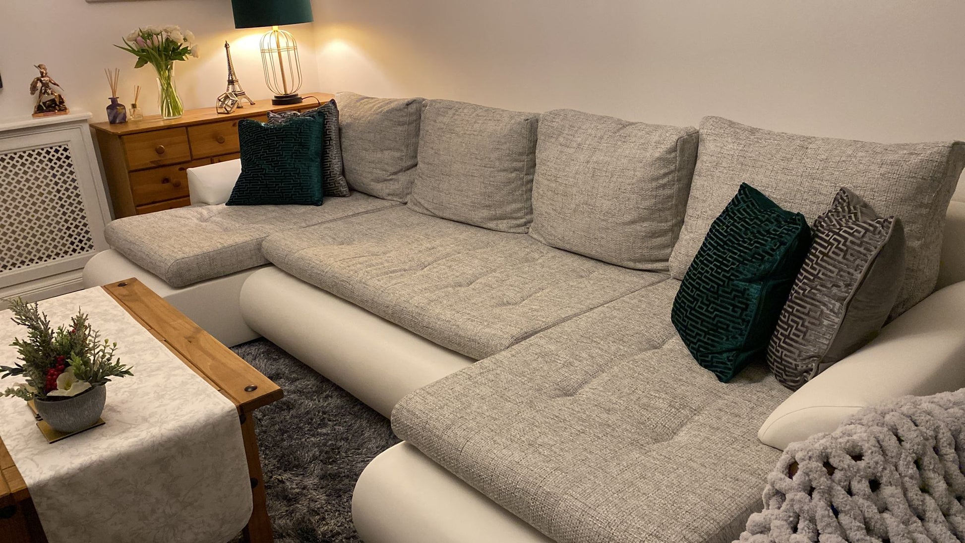 CORNER SOFA BED PRADO U LAWA 09/1115 GREY/WHITE 300CM / SPRINGS + FOAM