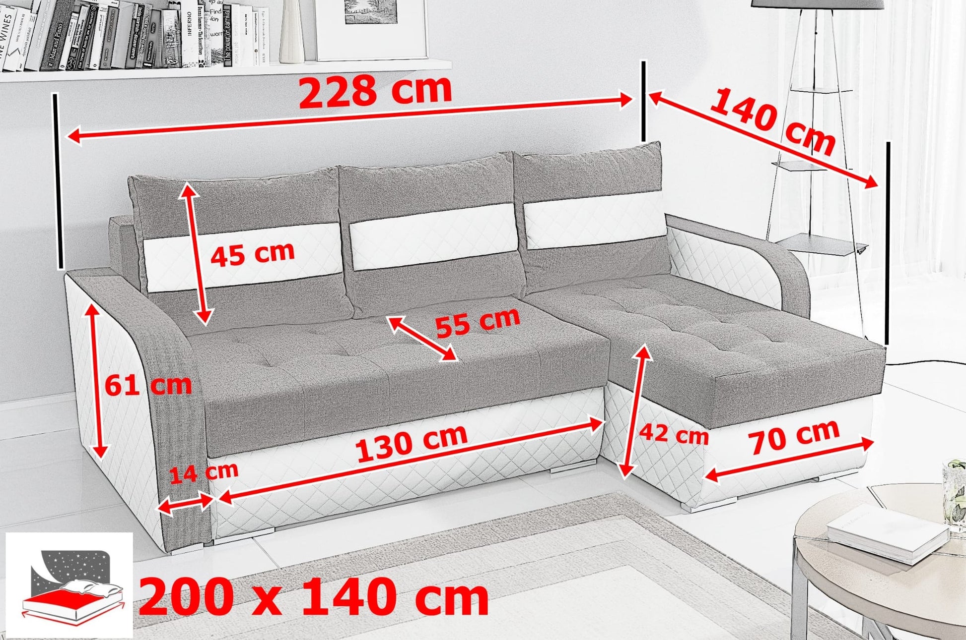 CORNER SOFA BED NESTY INARI 24/W25 228CM 2X STORAGE SPACE UNIVERSAL CORNER / BONELL SPRINGS + FOAM