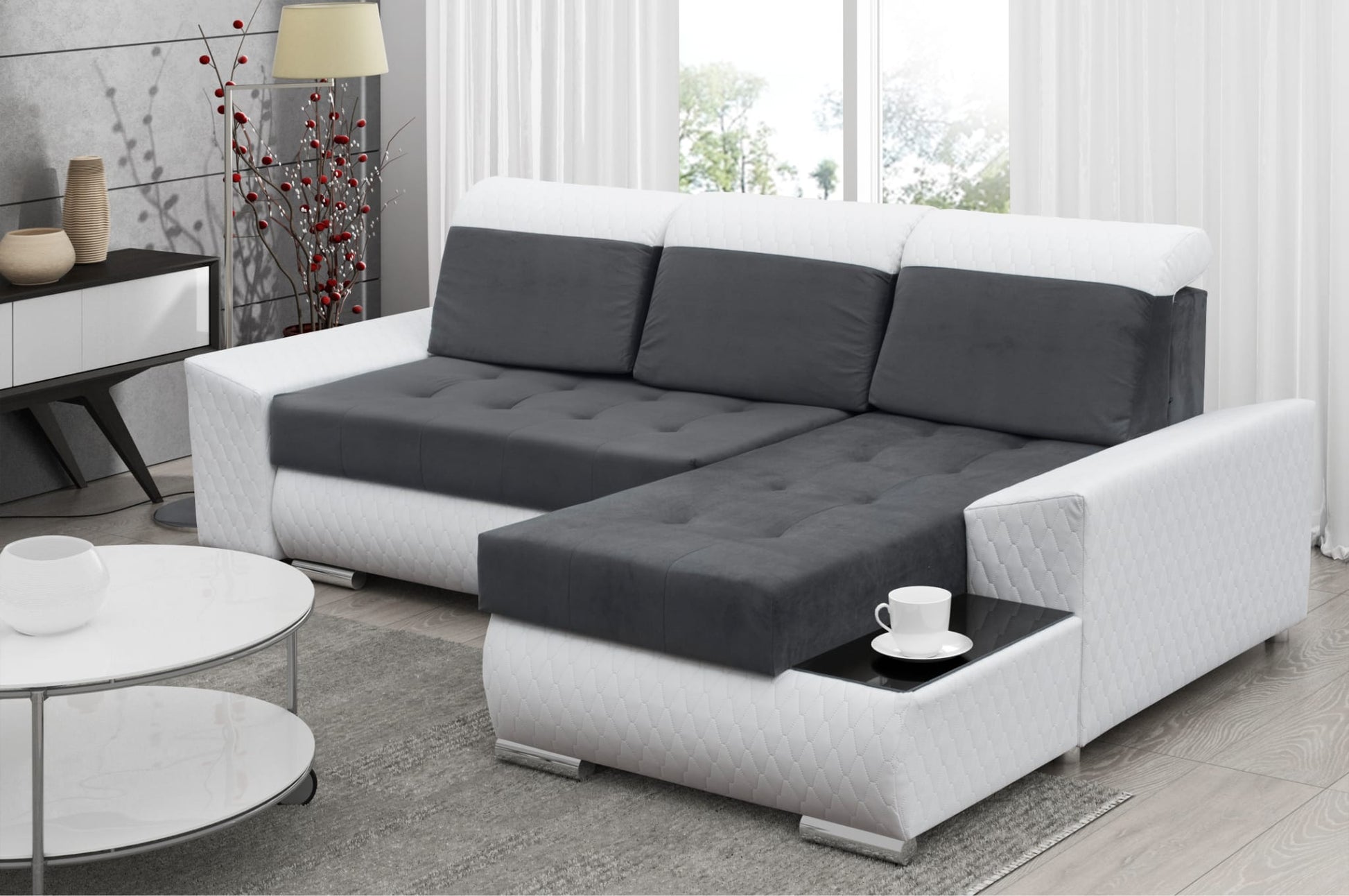 CORNER SOFA BED LONDON 2315/W53 252CM 2X STORAGE SPACE STAIN RESISTANT EASY CLEAN FABRIC / BONELL SPRINGS + FOAM