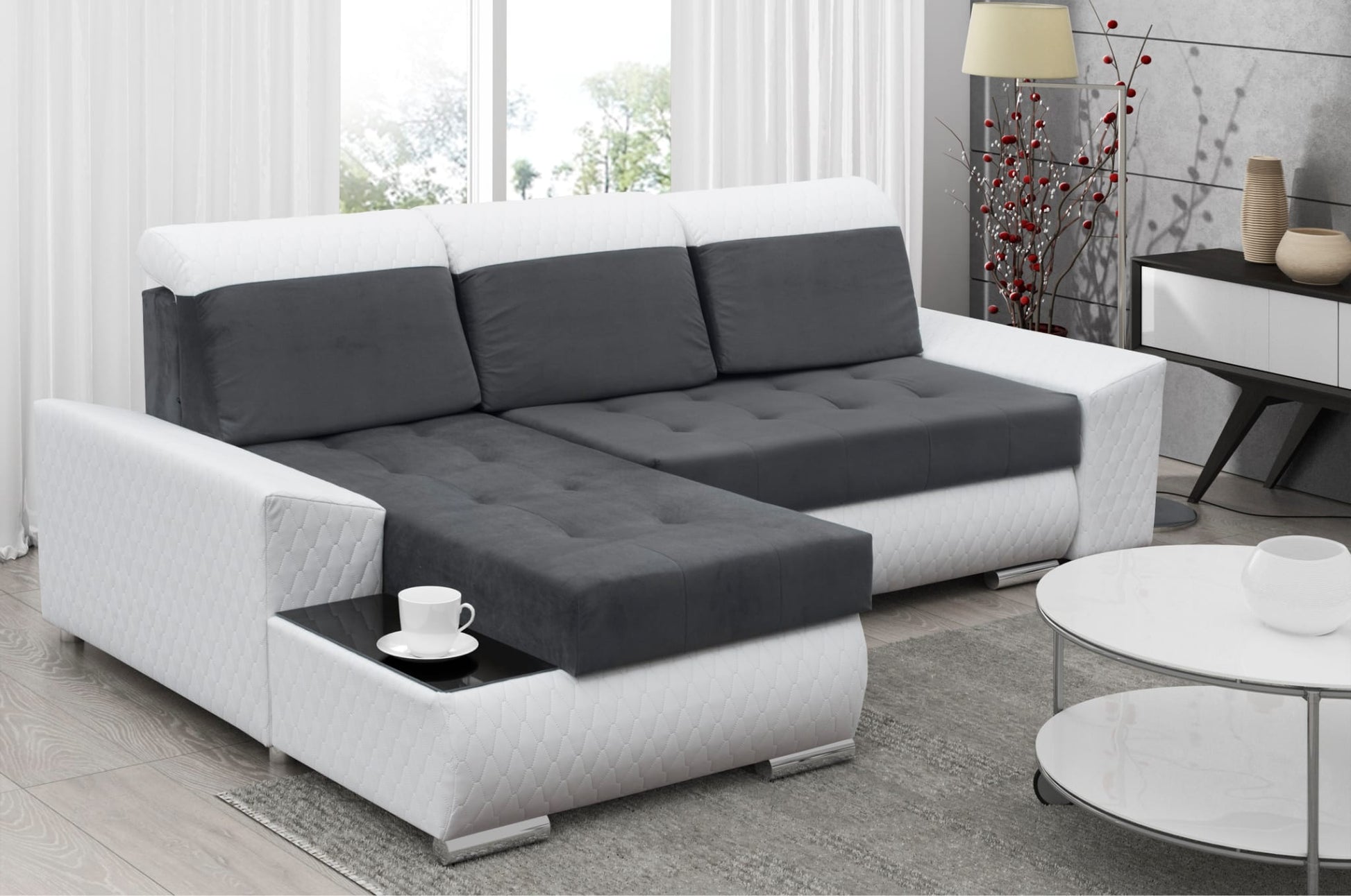 CORNER SOFA BED LONDON 2315/W53 252CM 2X STORAGE SPACE STAIN RESISTANT EASY CLEAN FABRIC / BONELL SPRINGS + FOAM