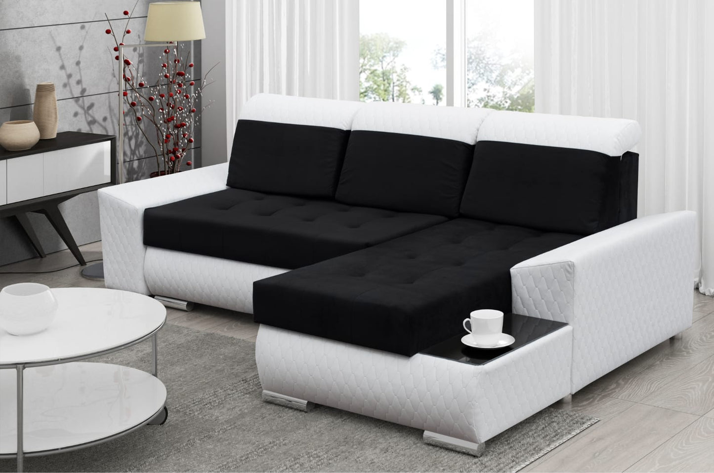 CORNER SOFA BED LONDON 2316/1115/60 252CM 2X STORAGE SPACE STAIN RESISTANT EASY CLEAN FABRIC / BONELL SPRINGS + FOAM