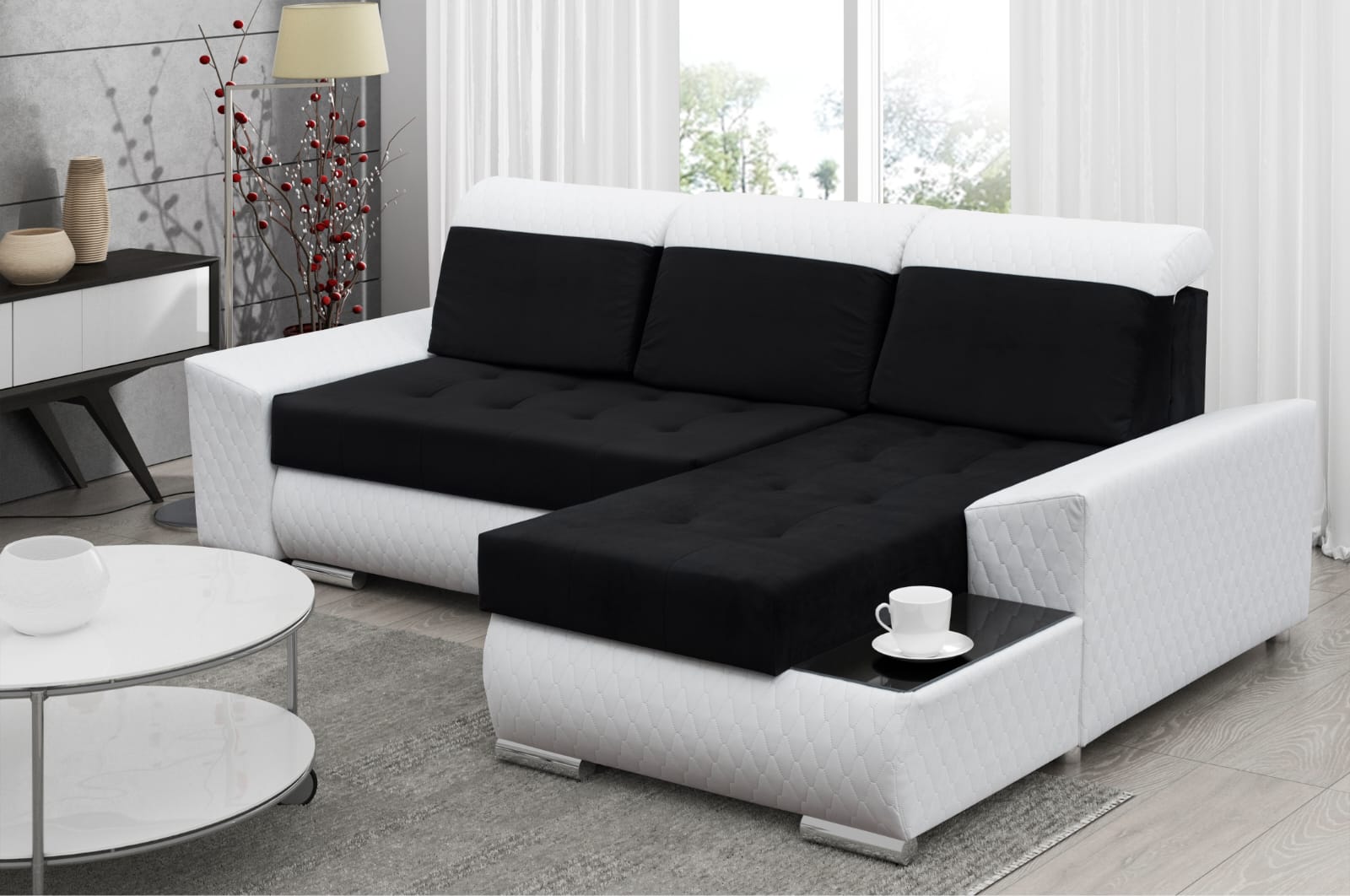 CORNER SOFA BED LONDON 2316/1115/60 252CM 2X STORAGE SPACE STAIN RESISTANT EASY CLEAN FABRIC / BONELL SPRINGS + FOAM