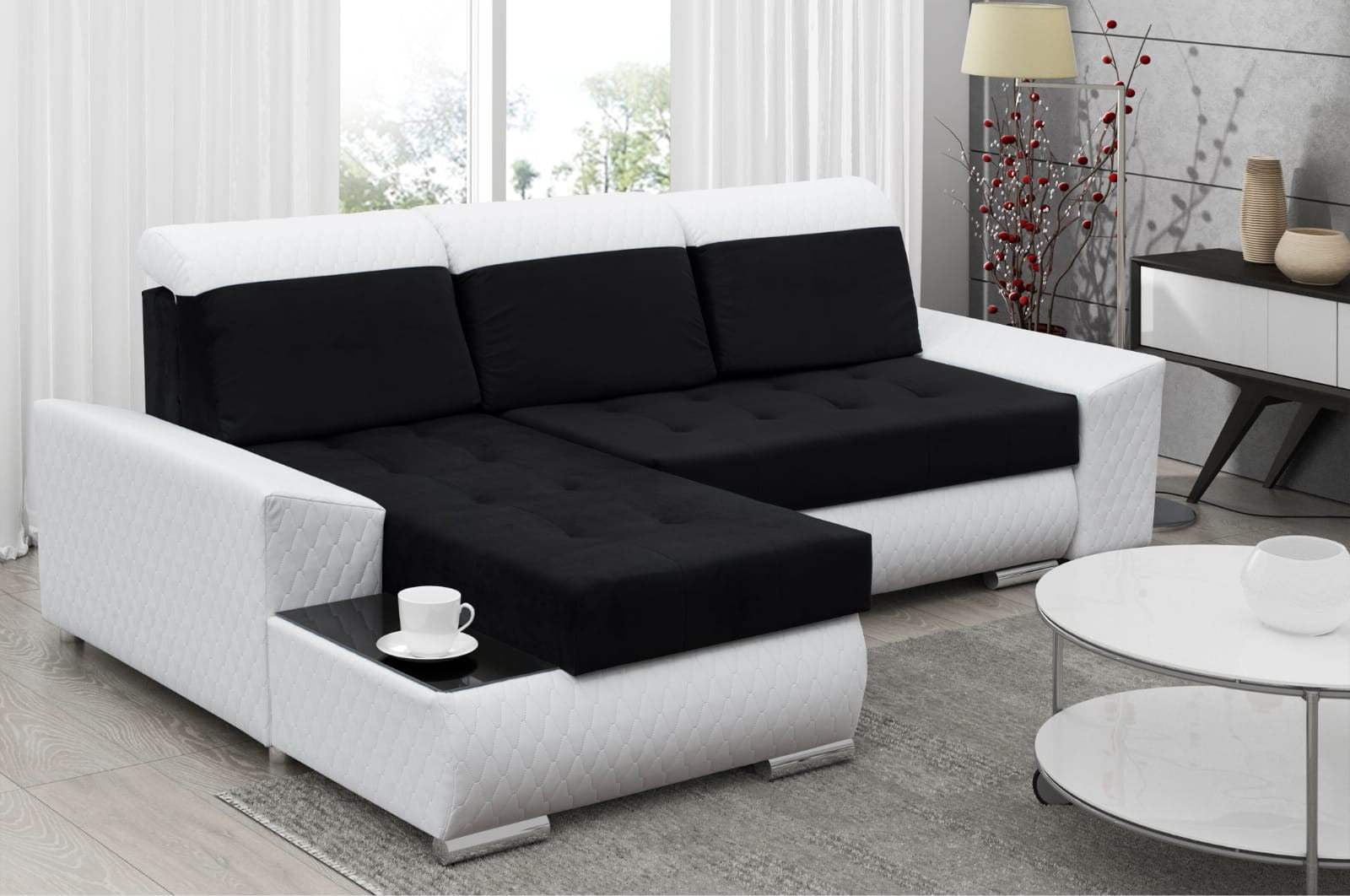 CORNER SOFA BED LONDON 2316/1115/60 252CM 2X STORAGE SPACE STAIN RESISTANT EASY CLEAN FABRIC / BONELL SPRINGS + FOAM