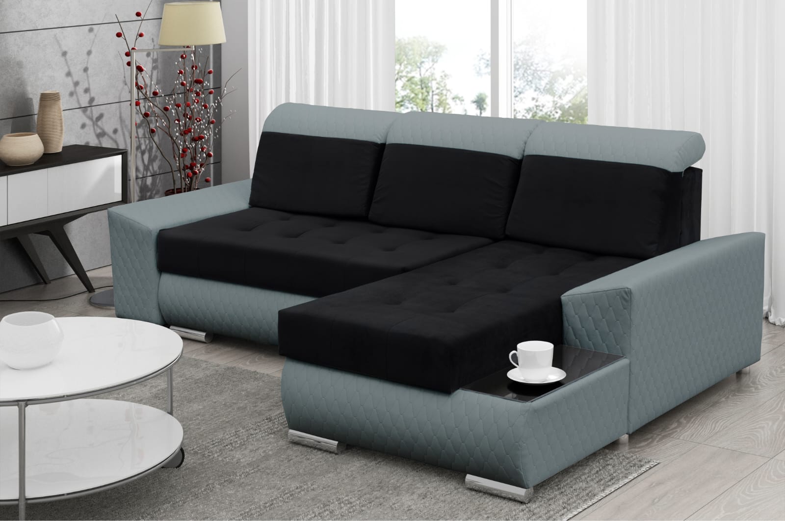 CORNER SOFA BED LONDON 2316/1132 252CM 2X STORAGE SPACE STAIN RESISTANT EASY CLEAN FABRIC / BONELL SPRINGS + FOAM