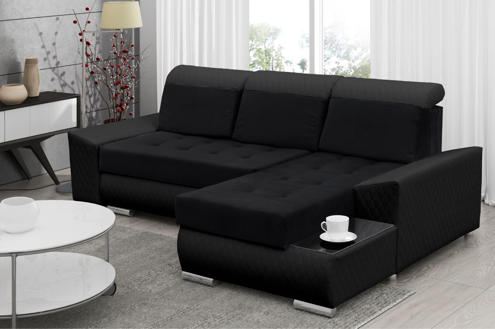 CORNER SOFA BED LONDON 2316/1114/60 252CM 2X STORAGE SPACE STAIN RESISTANT EASY CLEAN FABRIC / BONELL SPRINGS + FOAM