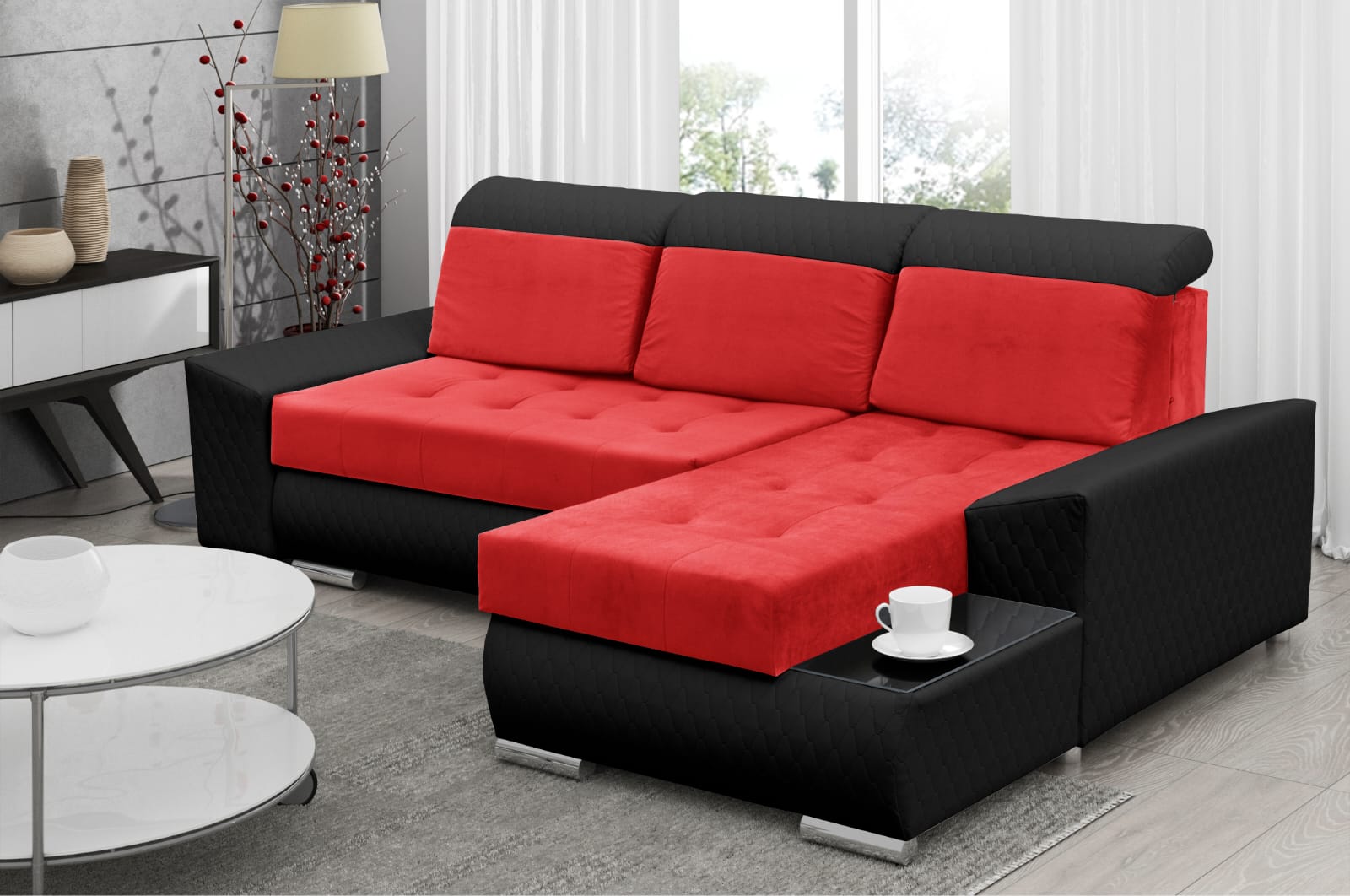 CORNER SOFA BED LONDON 2309/1114/60 252CM 2X STORAGE SPACE STAIN RESISTANT EASY CLEAN FABRIC / BONELL SPRINGS + FOAM