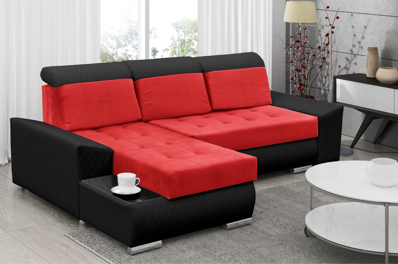 CORNER SOFA BED LONDON 2309/1114/60 252CM 2X STORAGE SPACE STAIN RESISTANT EASY CLEAN FABRIC / BONELL SPRINGS + FOAM