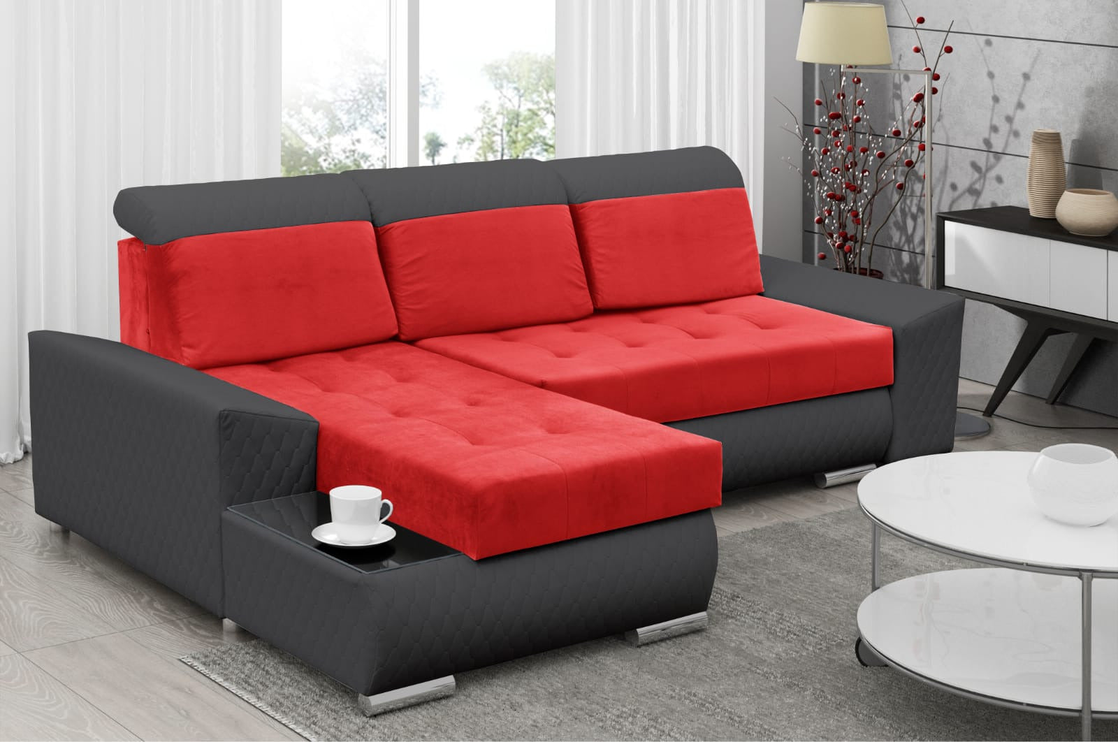 CORNER SOFA BED LONDON 2309/20/60 252CM 2X STORAGE SPACE STAIN RESISTANT EASY CLEAN FABRIC / BONELL SPRINGS + FOAM