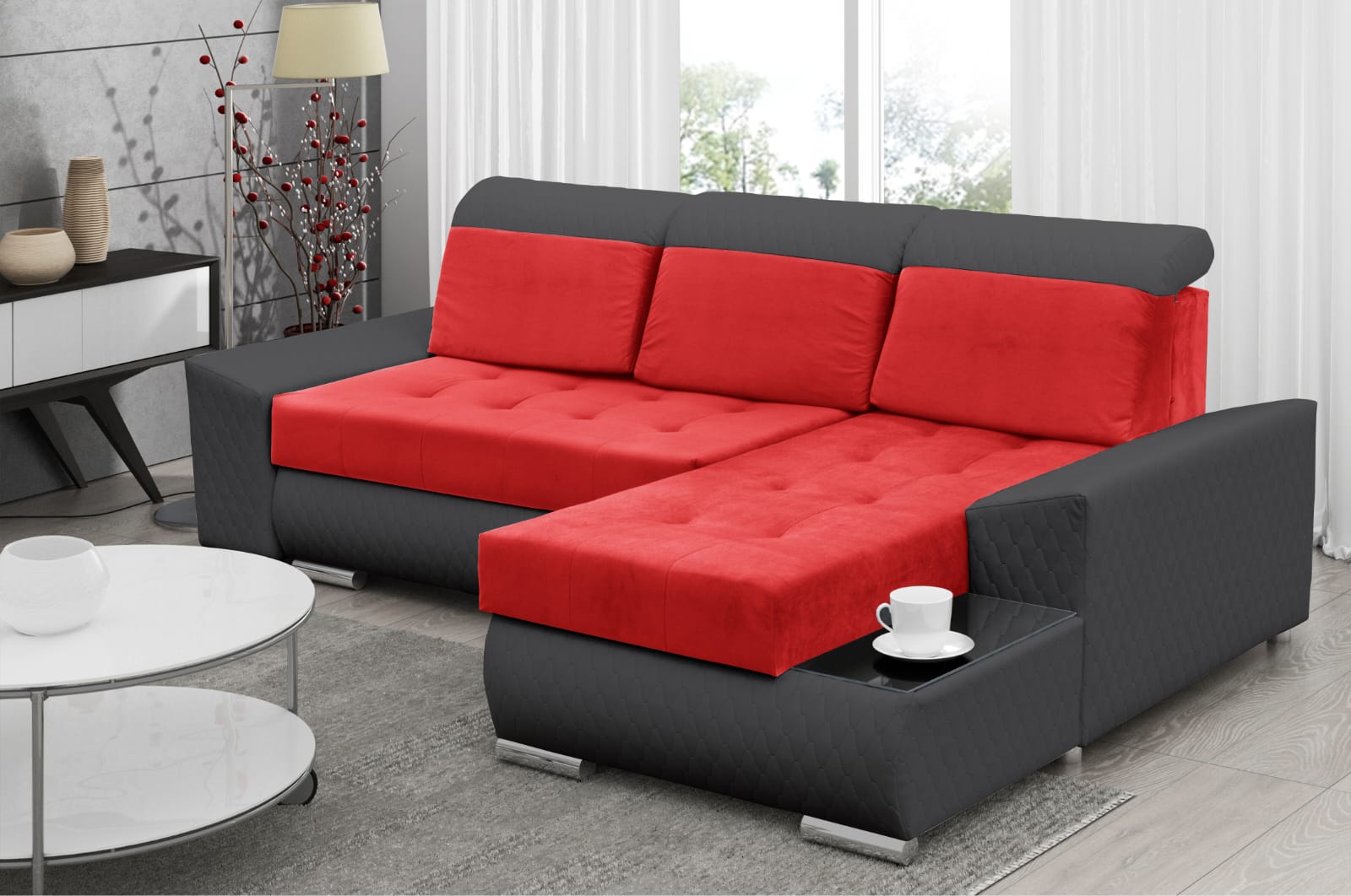 CORNER SOFA BED LONDON 2309/20/60 252CM 2X STORAGE SPACE STAIN RESISTANT EASY CLEAN FABRIC / BONELL SPRINGS + FOAM