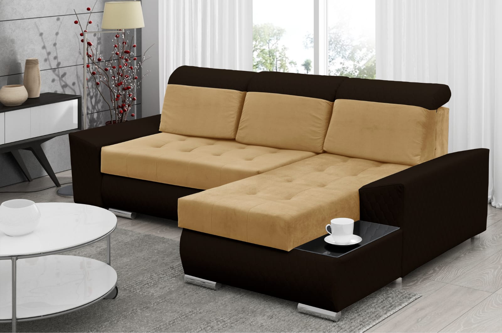 CORNER SOFA BED LONDON 2304/1113/60 252CM 2X STORAGE SPACE STAIN RESISTANT EASY CLEAN FABRIC / BONELL SPRINGS + FOAM