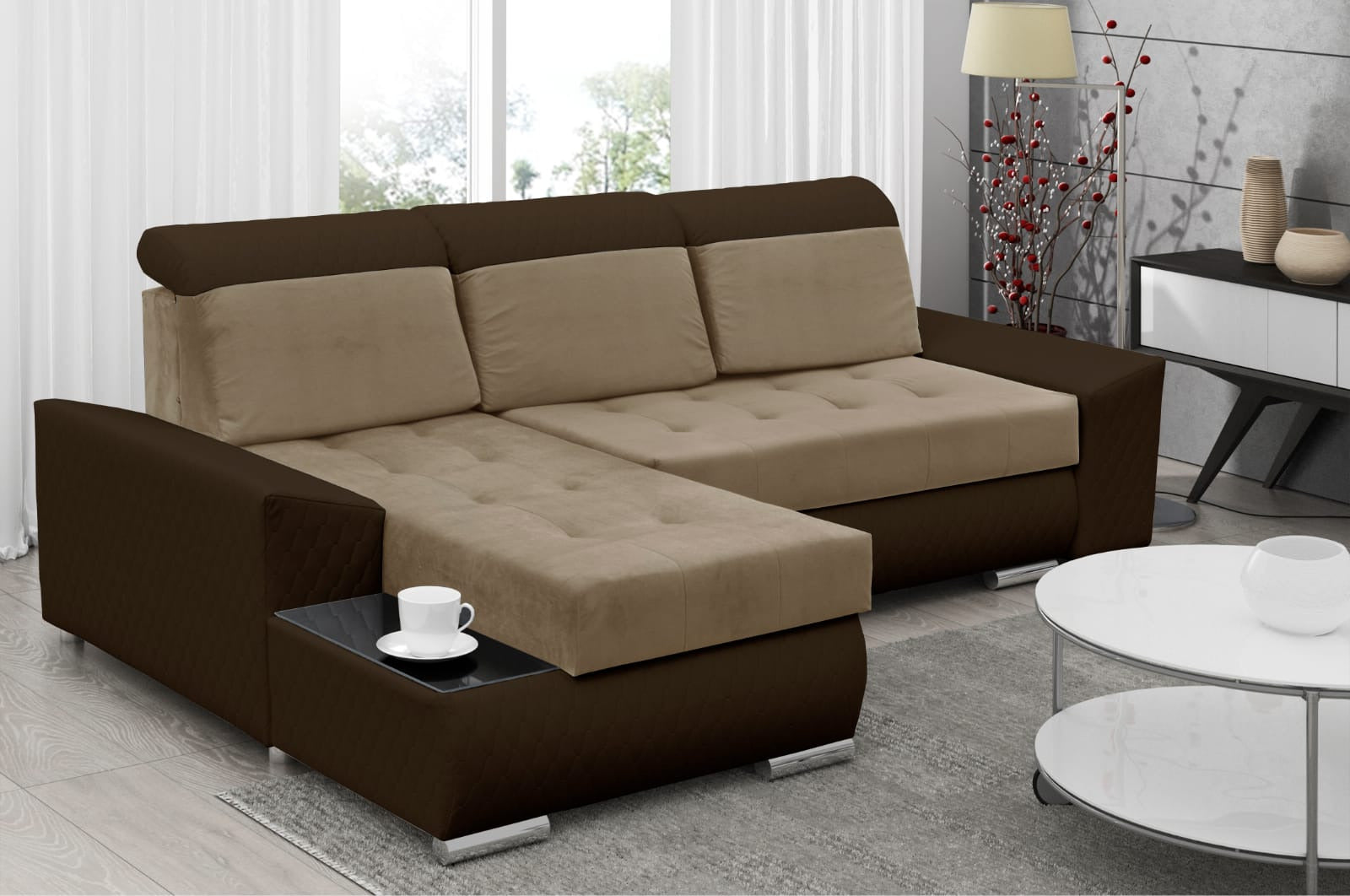 CORNER SOFA BED LONDON 2303/1116/60 252CM 2X STORAGE SPACE STAIN RESISTANT EASY CLEAN FABRIC / BONELL SPRINGS + FOAM