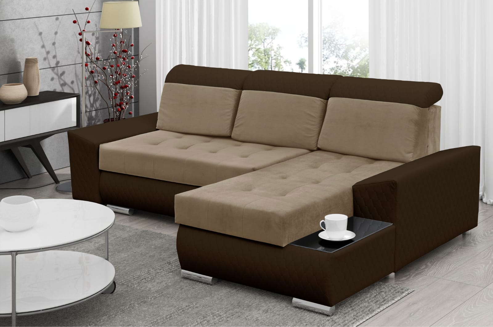 CORNER SOFA BED LONDON 2303/1116/60 252CM 2X STORAGE SPACE STAIN RESISTANT EASY CLEAN FABRIC / BONELL SPRINGS + FOAM