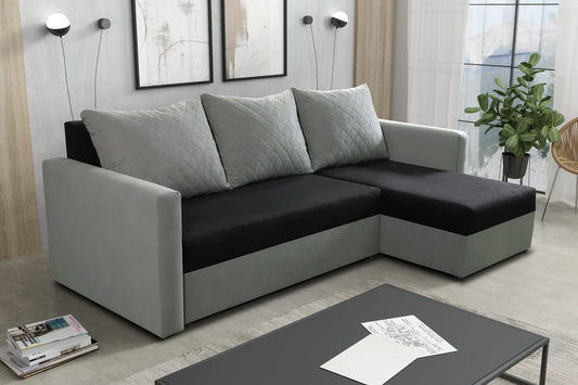 CORNER SOFA BED KEN BLACK/GREY 15+14 222cm universal RIGHT/LEFT CORNER / FOAM