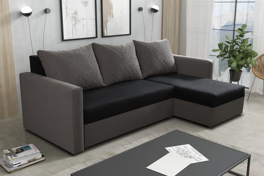 CORNER SOFA BED KEN BLACK/DARK GREY 15+27 222cm universal RIGHT/LEFT CORNER / FOAM