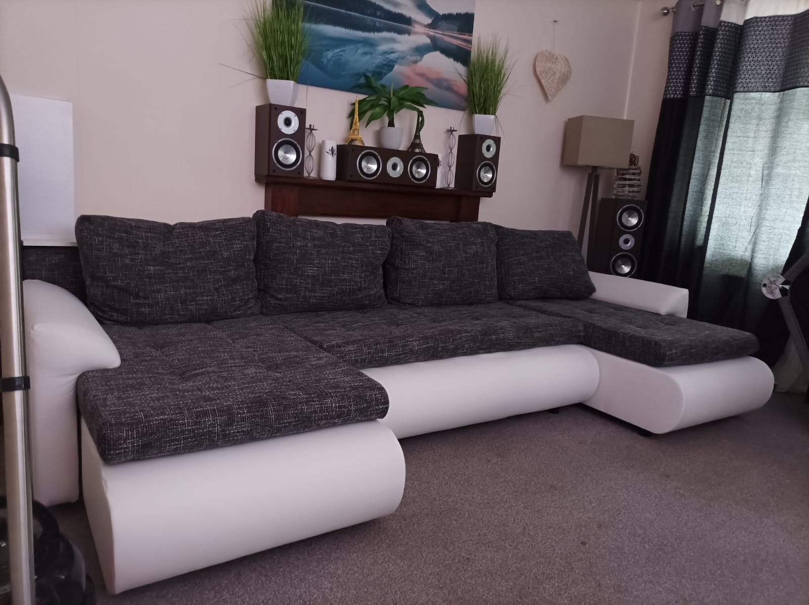 CORNER SOFA BED PRADO U LAWA 17/1115 DARK GREY/WHITE 300CM / SPRINGS + FOAM