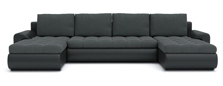 CORNER SOFA BED PRADO U SHAPE TRINITY 15/1114 GRAPHITE / BLACK FAUX LEATHER 300cm WATER RESISTANT FABRIC / SPRINGS + FOAM