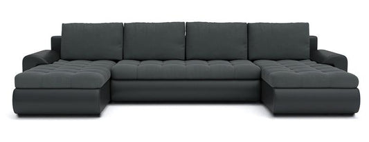 CORNER SOFA BED PRADO U SHAPE TRINITY 15/1114 GRAPHITE / BLACK FAUX LEATHER 300cm  WATER RESISTANT FABRIC / SPRINGS + FOAM