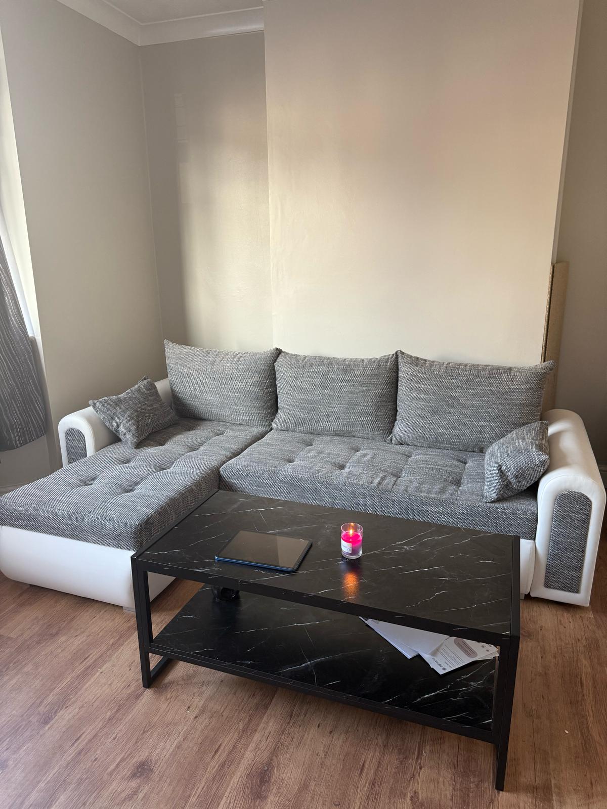 UNIVERSAL CORNER SOFA BED ECO 240CM GREY/WHITE FAUX LEATHER BERLIN 01 / MADRYT 920 2X STORAGE