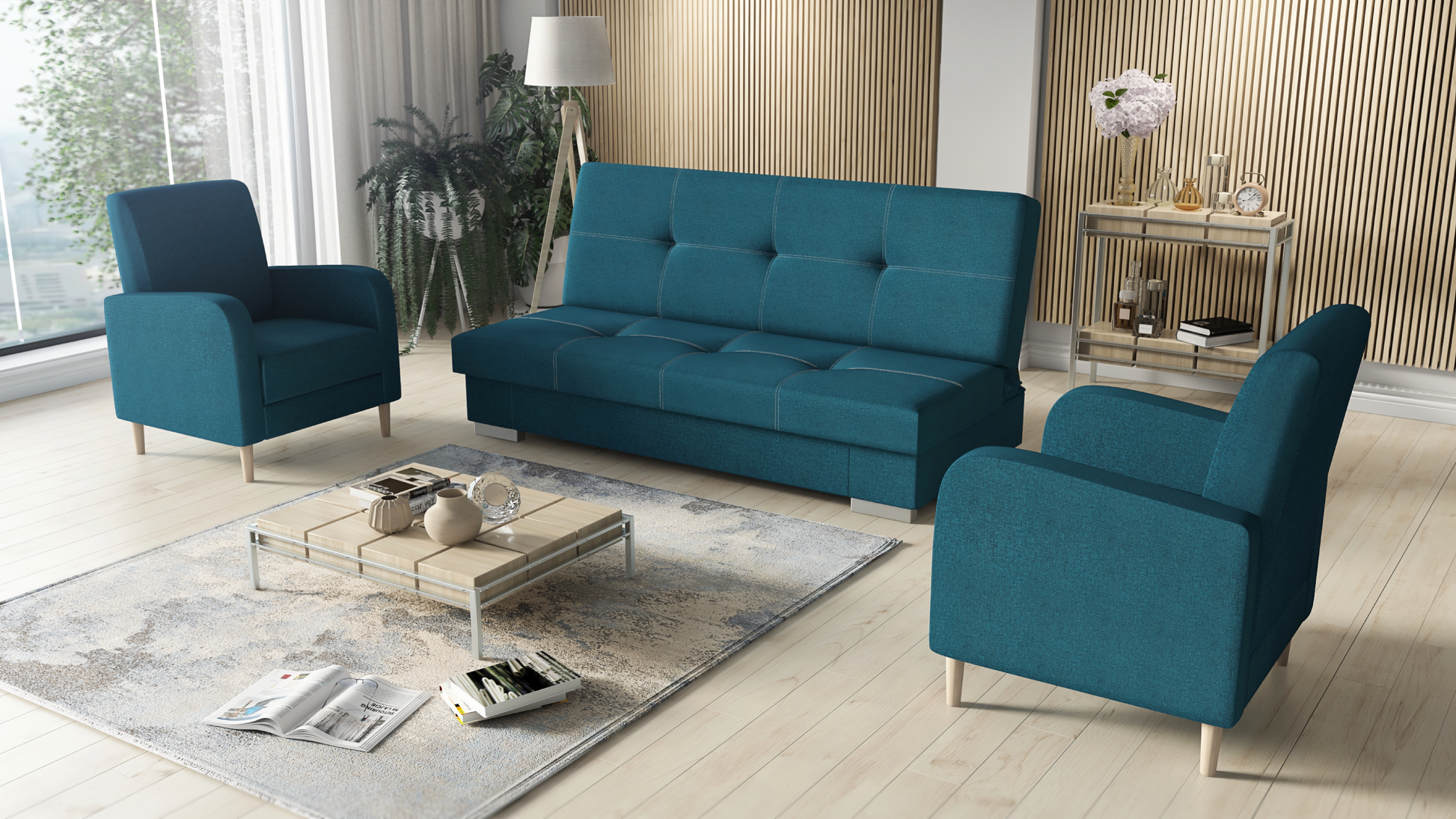 SOFA BED SET 3+1+1 AXEL + 2X ARMCHAIRS CARLO