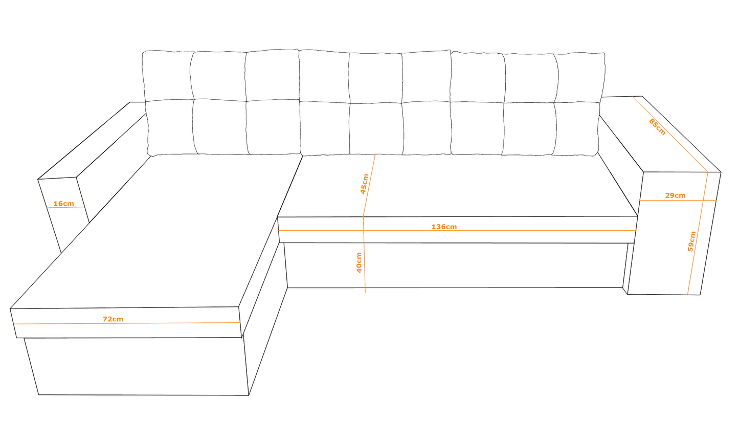 CORNER SOFA BED LEON 255CM 2X STORAGE SPACE UNIVERSAL CORNER RIGHT/LEFT CORNER / BONELL SPRINGS + FOAM