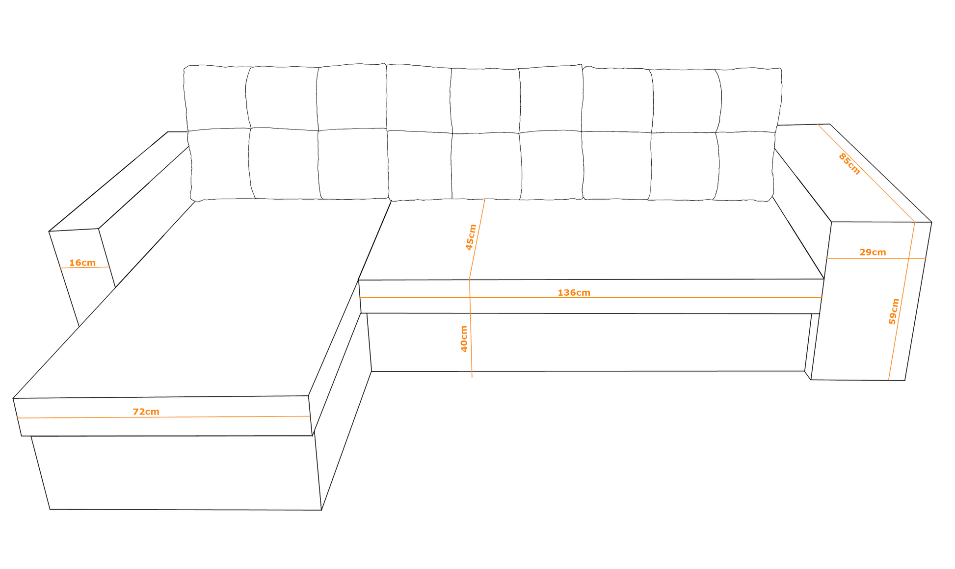 CORNER SOFA BED LEON 255CM 2X STORAGE SPACE UNIVERSAL CORNER RIGHT/LEFT CORNER / BONELL SPRINGS + FOAM