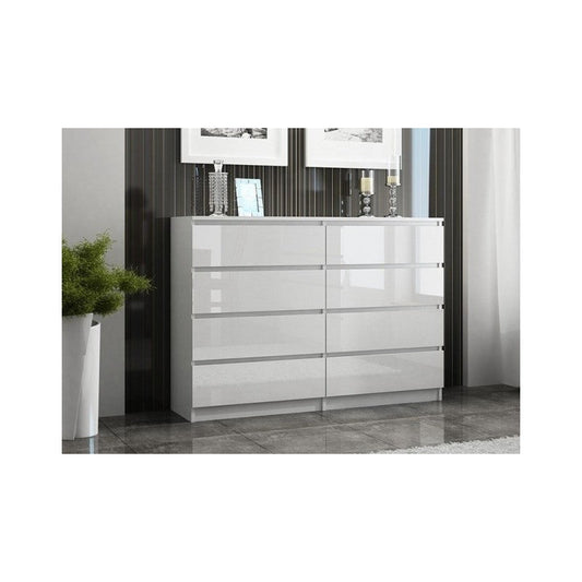 CHEST OF 8 DRAWS WHITE/WHITE GLOSS 120CM