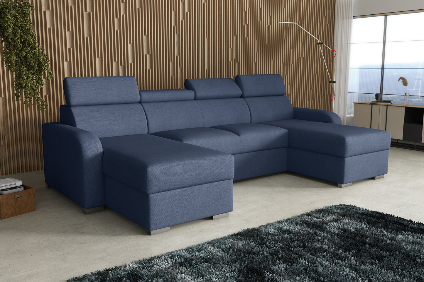 NEW! CORNER SOFA BED ASTEE U SHAPE EASY CLEAN FABRIC ADJUSTABLE HEADREST / SPRINGS + FOAM