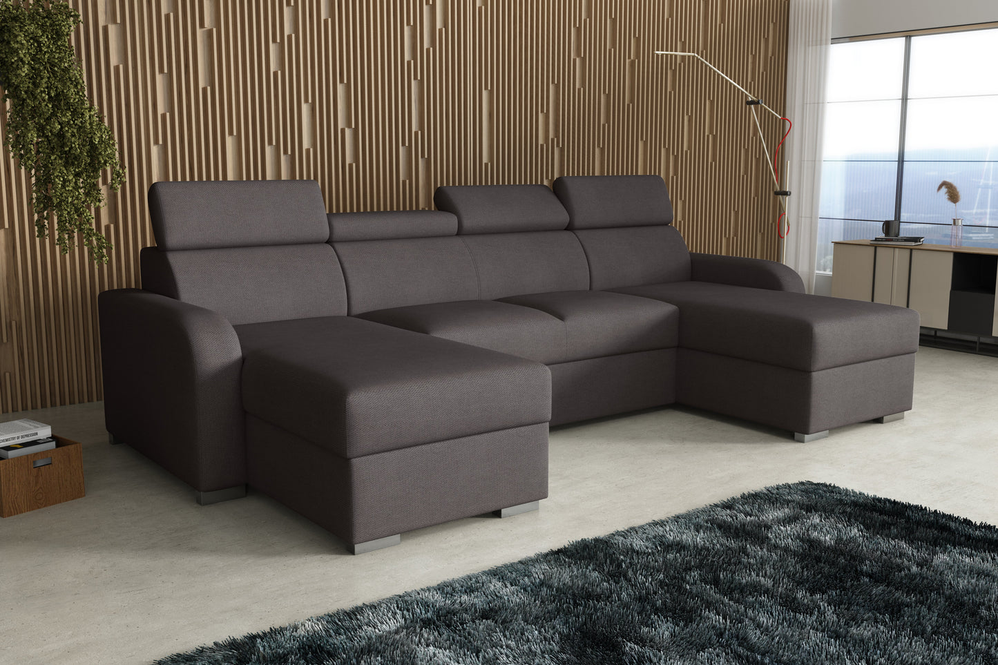 NEW! CORNER SOFA BED ASTEE U SHAPE EASY CLEAN FABRIC ADJUSTABLE HEADREST / SPRINGS + FOAM