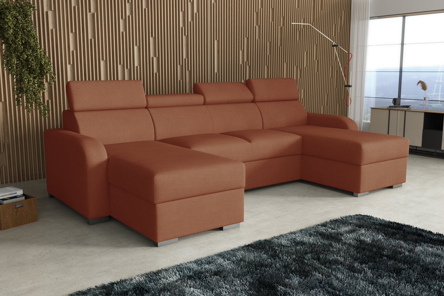 NEW! CORNER SOFA BED ASTEE U SHAPE EASY CLEAN FABRIC ADJUSTABLE HEADREST / SPRINGS + FOAM