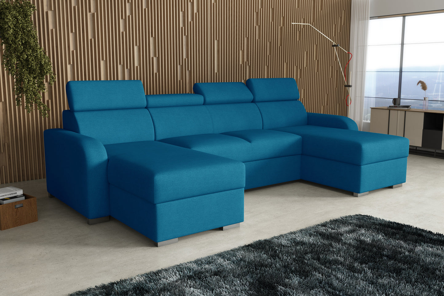 NEW! CORNER SOFA BED ASTEE U SHAPE EASY CLEAN FABRIC ADJUSTABLE HEADREST / SPRINGS + FOAM