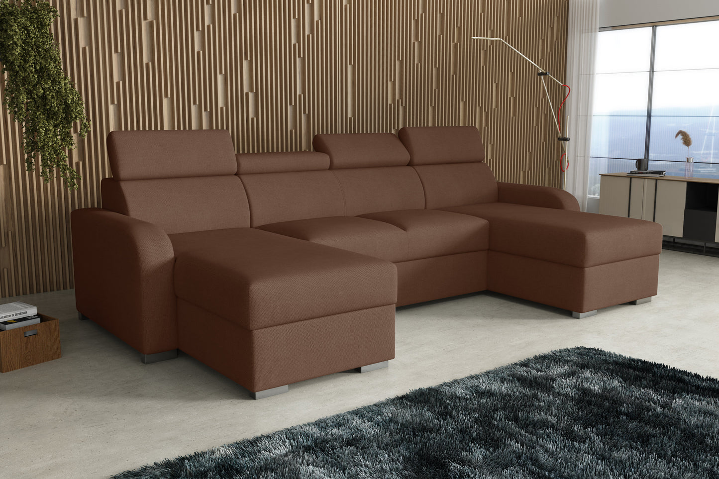 NEW! CORNER SOFA BED ASTEE U SHAPE EASY CLEAN FABRIC ADJUSTABLE HEADREST / SPRINGS + FOAM