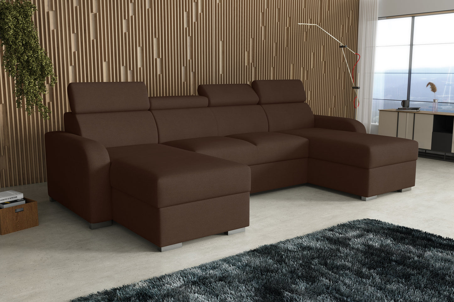 NEW! CORNER SOFA BED ASTEE U SHAPE EASY CLEAN FABRIC ADJUSTABLE HEADREST / SPRINGS + FOAM