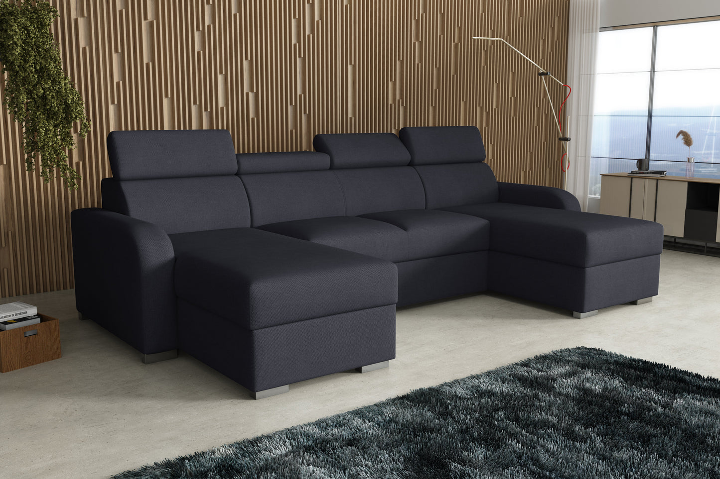 NEW! CORNER SOFA BED ASTEE U SHAPE CROWN FABRIC EASY CLEAN FABRIC ADJUSTABLE HEADREST / SPRINGS + FOAM