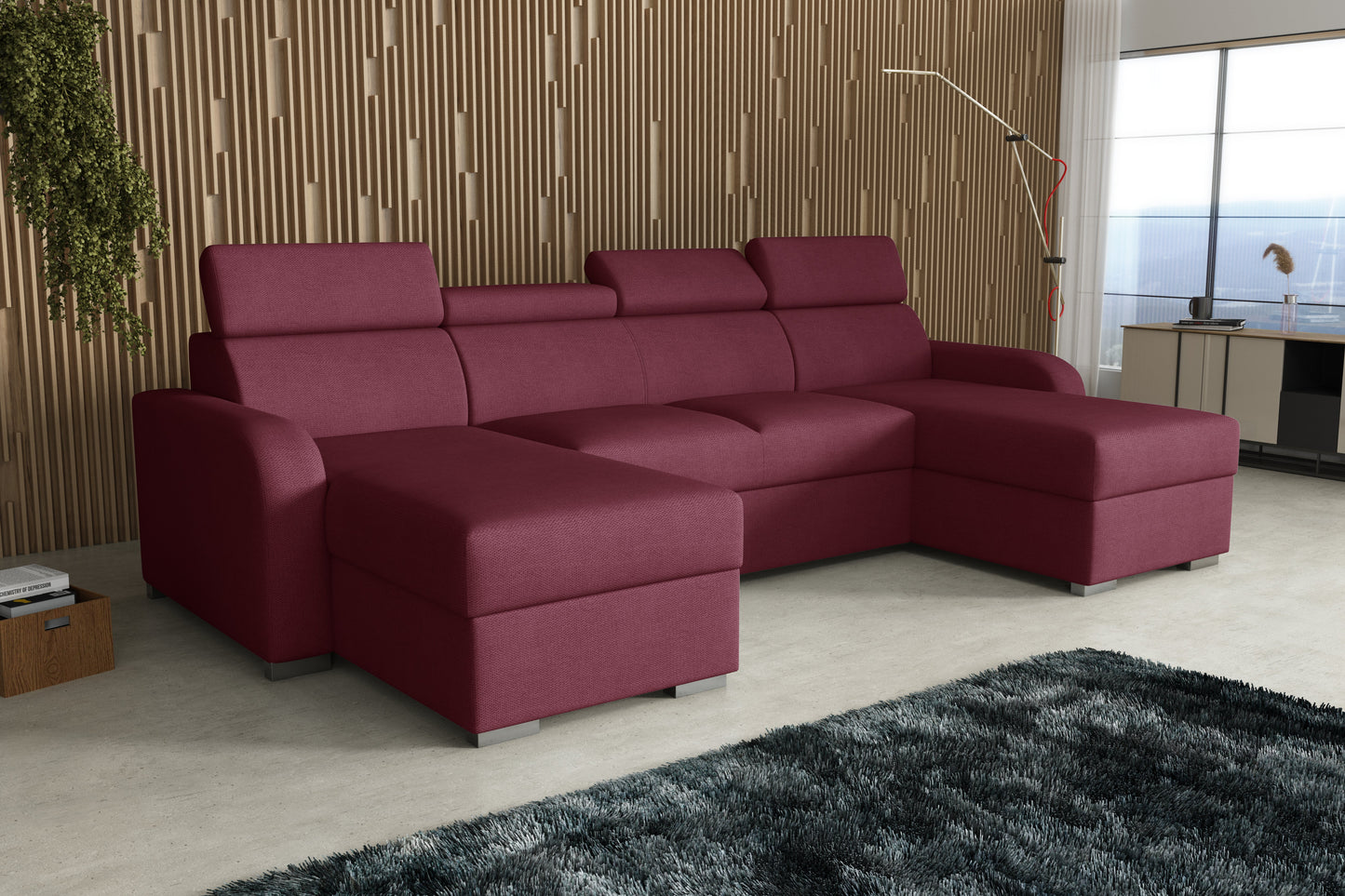 NEW! CORNER SOFA BED ASTEE U SHAPE CROWN FABRIC EASY CLEAN FABRIC ADJUSTABLE HEADREST / SPRINGS + FOAM