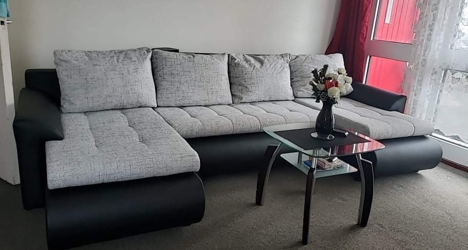 CORNER SOFA BED PRADO U SHAPE LAWA 09/1114 300cm GREY/BLACK / SPRINGS + FOAM