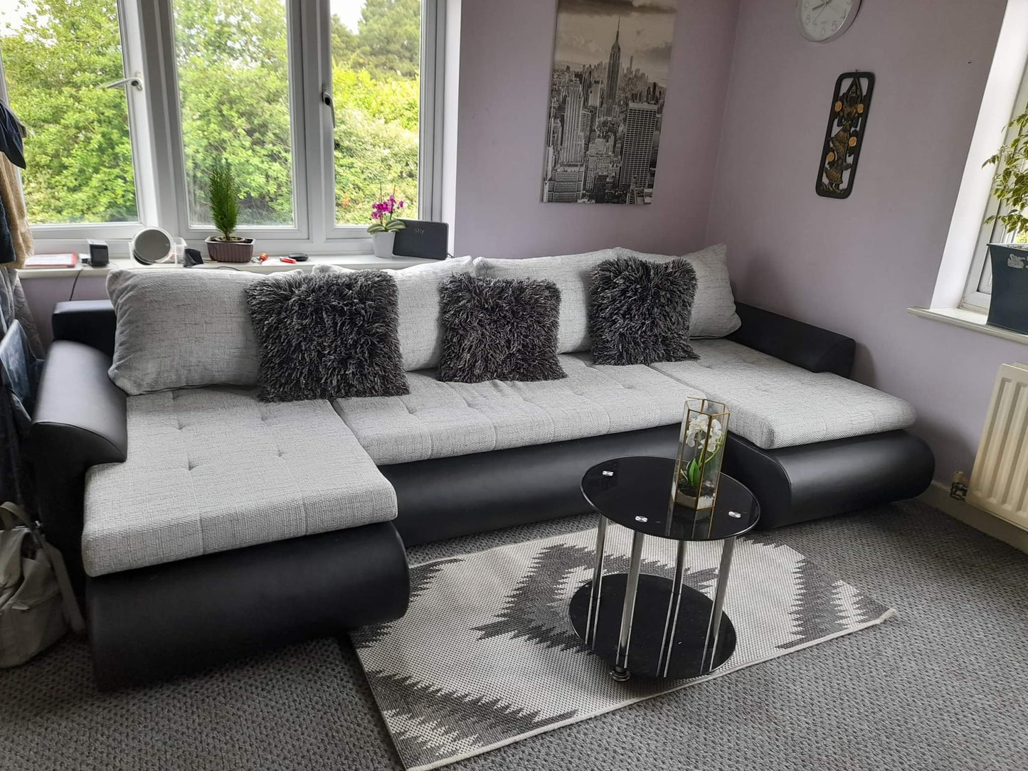CORNER SOFA BED PRADO U SHAPE LAWA 09/1114 300cm GREY/BLACK / SPRINGS + FOAM