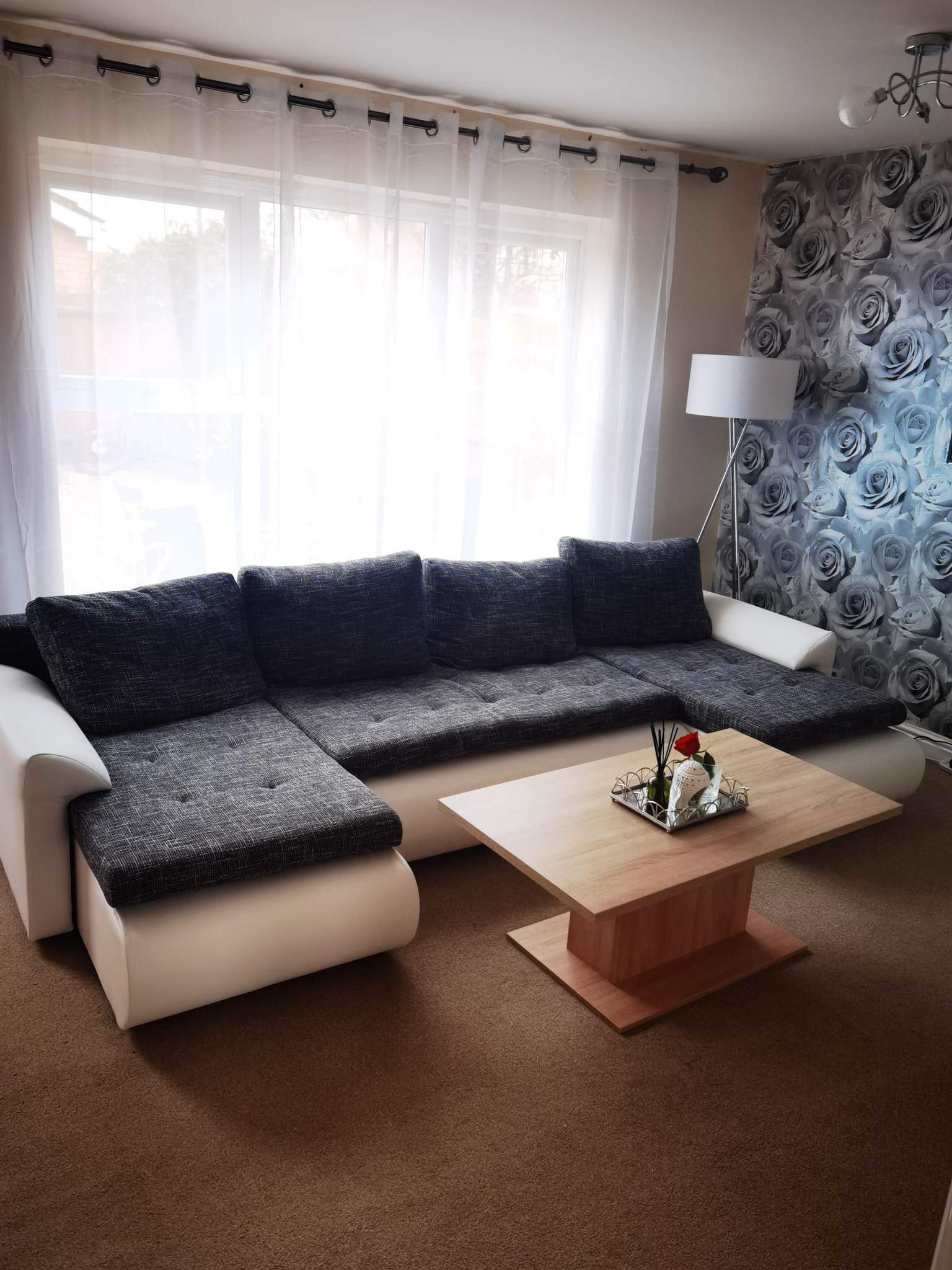 CORNER SOFA BED PRADO U LAWA 17/1115 DARK GREY/WHITE 300CM / SPRINGS + FOAM