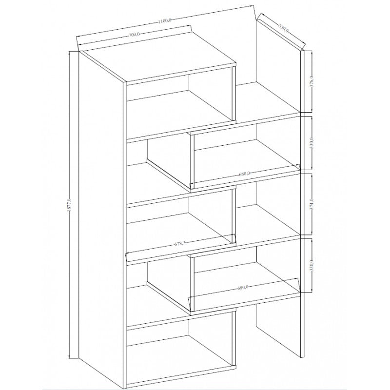 TALL 188CM BOOKCASE SONOMA ADJUSTABLE WIDTH 72-125CM